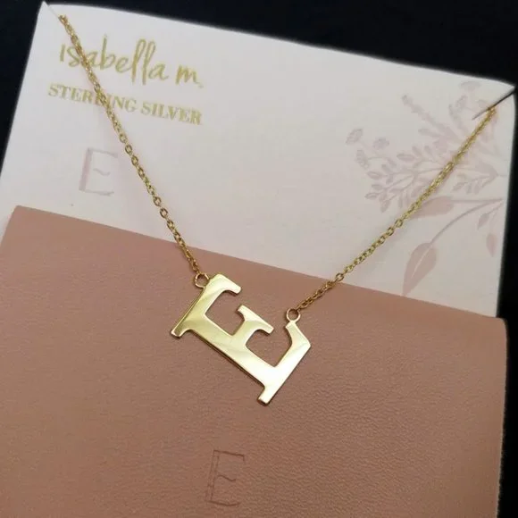 Isabella M. 925 Sterling Silver w/Gold Overlay Letter 'E' Initial Necklace NWT - Picture 3 of 4